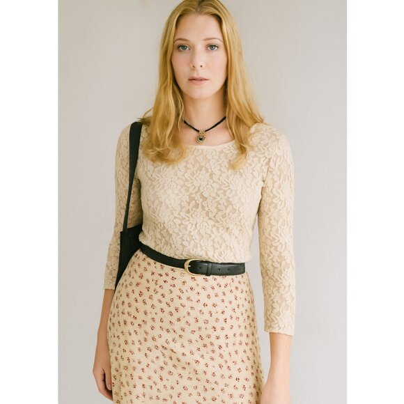 Vintage Y2K INC Blouse Top Pullover Wool Blend Lace Sheer Fitted Stretch size M - Picture 1 of 11